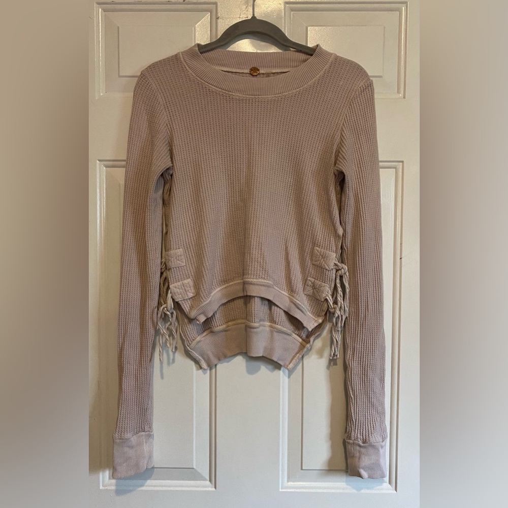Free People FP One Collection Women’s Tie Side Waffle Knit Top Size XS Beige